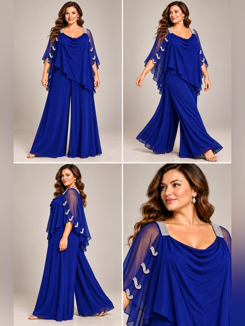 Elegant Women's Royal Blue Wide-Leg Jumpsuit with Draped Overlay